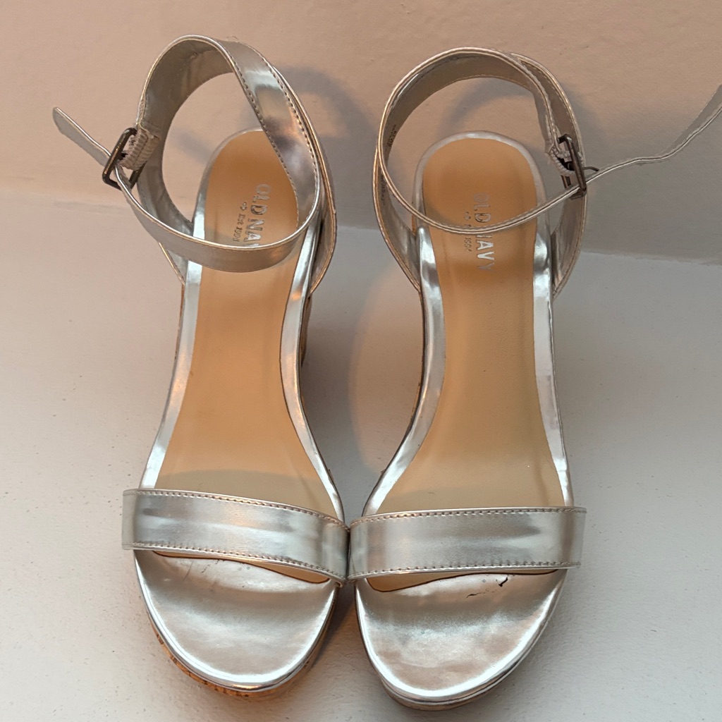Old Navy Metallic Silver Women's Sandals Cork Wedge